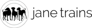Jane Trains logo featuring a silhouette of a dog, highlighting certified dog trainer services.