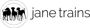 Jane Trains logo featuring a silhouette of a dog, highlighting certified dog trainer services.