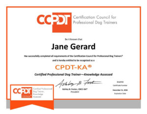 CCPDT-CPDT-KA-CE-CERTIFICATION-2023-2112722-JANE-GERARD-Certified-Dog-Trainer-Certified-Dog-Training-Jane-Trains-Taos-NM